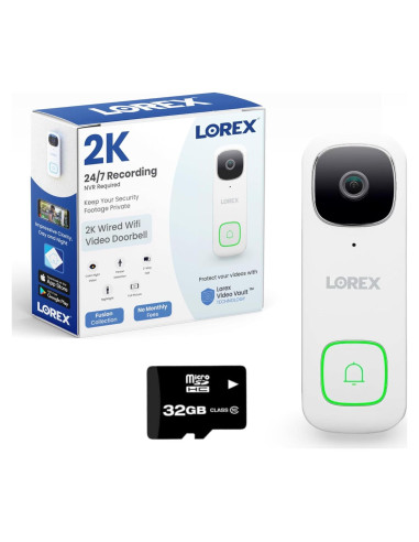 Cámara timbre video Lorex 2K con cable y WiFi - Blanco