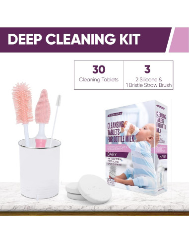 Set de Botellas de Bebé Rosa CleanHike + 30 Tabletas Limpiadoras