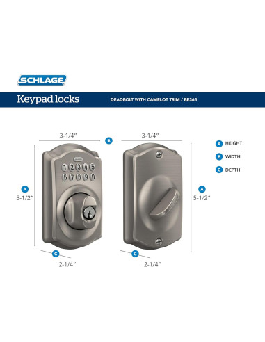 Cerradura Electrónica Schlage BE365 Camelot Níquel Satinado