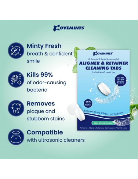 Tabletas de Limpieza Movemints para Alineadores y Retenedores - 120 Unidades Tabletas de Limpieza Movemints para Alineadores y Retenedores - 120 Unidades