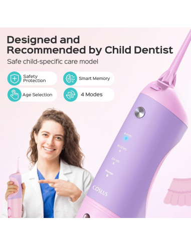 Hilo Dental de Agua COSLUS Kids Rosa Púrpura 150ml 4 Modos