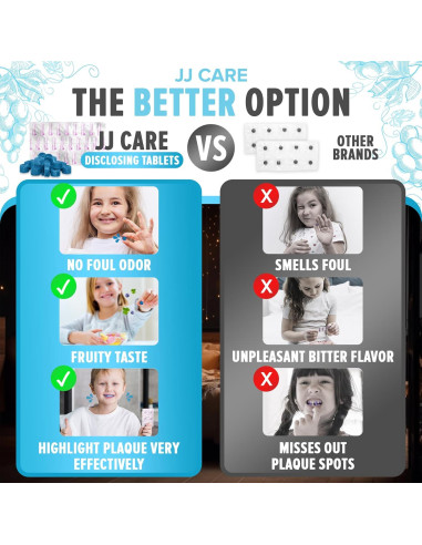 Tabletas Reveladoras de Placa JJ Care - 150 Unidades Sabor Uva