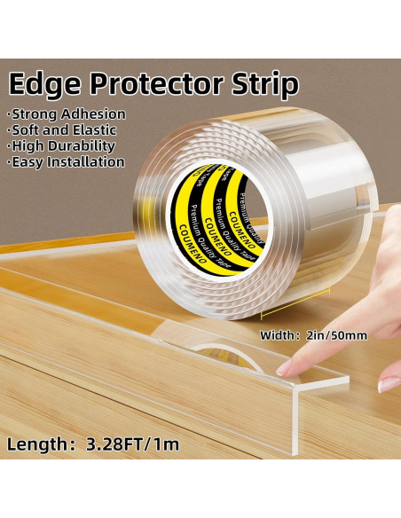 Protector de Bordes Transparente COUMENO 2in x 1m Antideslizante Protector de Bordes Transparente COUMENO 2in x 1m Antideslizante