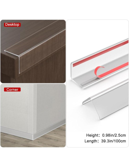 Protector de Esquina de Pared Transparente RUANSTEC 5 Piezas 100.1 cm Protector de Esquina de Pared Transparente RUANSTEC 5 Piezas 100.1 cm
