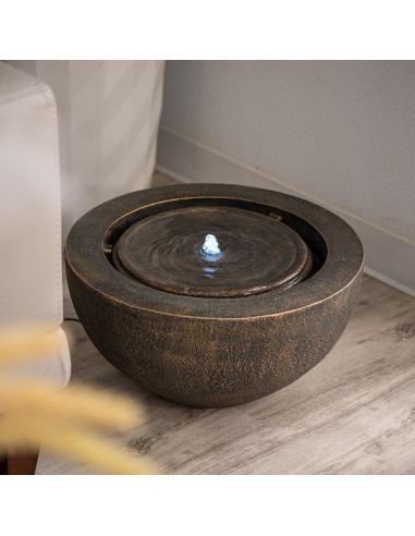 Fuente de Agua Esférica XBrand 50.3 cm con Luz LED Bronce