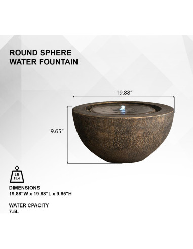 Fuente de Agua Esférica XBrand 50.3 cm con Luz LED Bronce