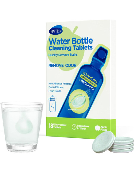 Tabletas de Limpieza para Botellas APPTRIN - 18 Tabletas Sabor Manzana Tabletas de Limpieza para Botellas APPTRIN - 18 Tabletas Sabor Manzana