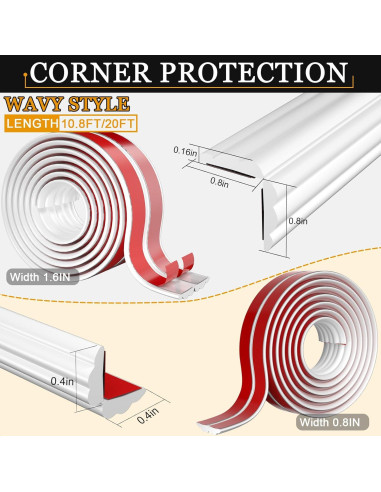 Protector de Esquina de Pared Nayotaa 3.29m Goma Flexible Blanco