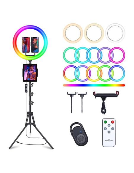 Anillo de Luz LED Herrfilk 33cm con Trípode 193cm y 48 Colores Anillo de Luz LED Herrfilk 33cm con Trípode 193cm y 48 Colores