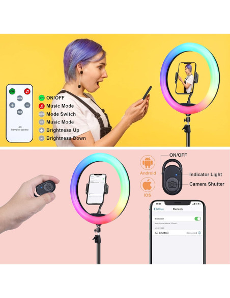 Anillo de Luz LED Herrfilk 33cm con Trípode 193cm y 48 Colores Anillo de Luz LED Herrfilk 33cm con Trípode 193cm y 48 Colores