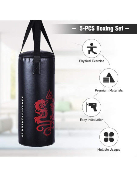 Conjunto Saco de Boxeo Goplus 10 kg con Guantes y Mochila Conjunto Saco de Boxeo Goplus 10 kg con Guantes y Mochila