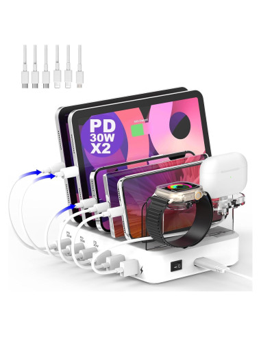 Estación de Carga 100W 6 Puertos USB-C y USB-A - Blanco