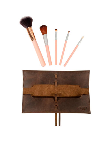 Organizador de Brochas de Maquillaje Heather, Cuero Marrón 15x22.86cm