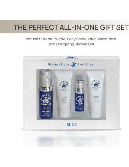 Conjunto de regalo 4 piezas Beverly Hills Polo Club - Eau De Toilette, spray corporal, after shave y gel de ducha Conjunto de regalo 4 piezas Beverly Hills Polo Club - Eau De Toilette, spray corporal, after shave y gel de ducha