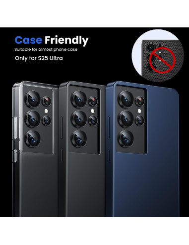 WSKEN Protector de Lente de Cámara para Samsung Galaxy S25 Ultra - Vidrio Templado 9H, Negro