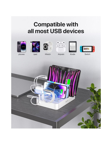 Estación de Carga USB SooPii 6 Puertos con Soporte iWatch