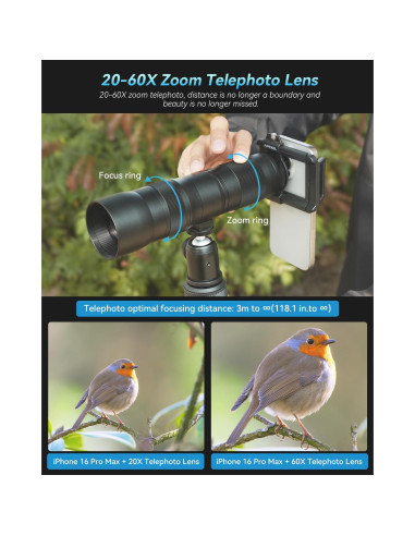 Lente Telefoto Zoom 20-60X Evil Eye para Smartphone con Trípode
