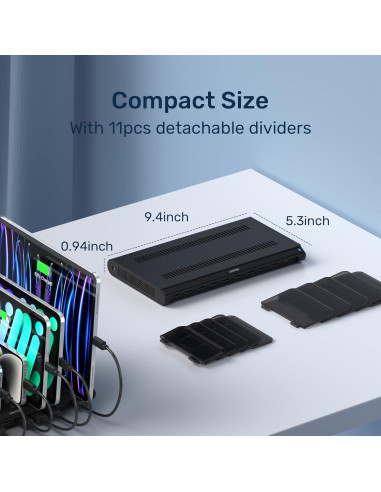 Estación de Carga USB Unitek 10 Puertos Tipo-C y QC 3.0
