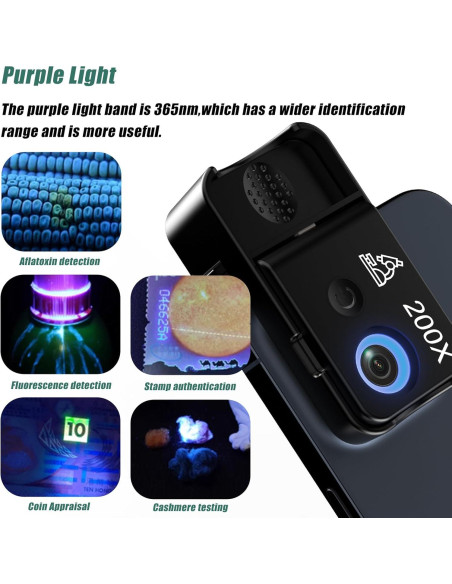 Microscopio Portátil Amoper 200X con Lente CPL y Luz UV Microscopio Portátil Amoper 200X con Lente CPL y Luz UV