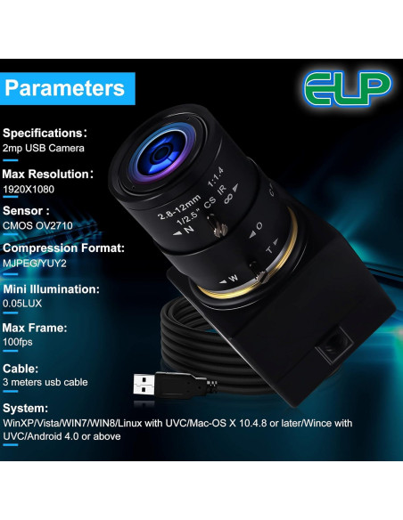Cámara Web USB 1080P Varifocal 2.8-12mm 2MP - 100fps Cámara Web USB 1080P Varifocal 2.8-12mm 2MP - 100fps