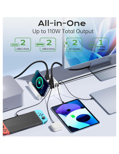 Estación de Carga USB C TOPOINT 7 en 1 65W Cargador Inalámbrico