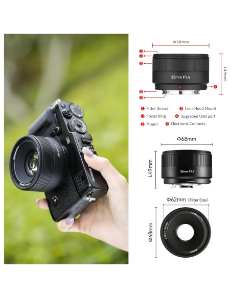 Lente 7artisans 35mm F1.4 Auto Enfoque para Cámaras Fuji Lente 7artisans 35mm F1.4 Auto Enfoque para Cámaras Fuji
