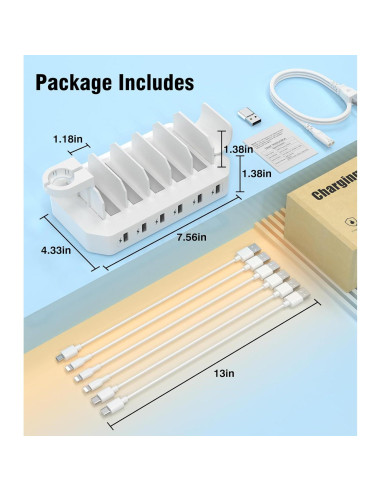 Estación de Carga 60W HSicily 6 Puertos USB-C Blanca
