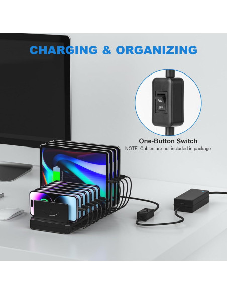 Estación de Carga Cinlinso 60W 10 Puertos USB Rápida Estación de Carga Cinlinso 60W 10 Puertos USB Rápida