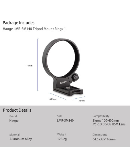 Anillo de Montaje para Trípode Haoge LMR-SM140 para Lente Tamron 35-150mm Anillo de Montaje para Trípode Haoge LMR-SM140 para Lente Tamron 35-150mm