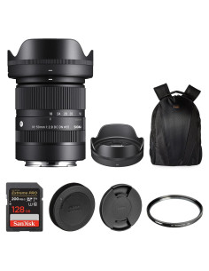 Lente Sigma 18-50mm F2.8 DC DN para Sony E + Filtro UV 55mm + Tarjeta 128GB + Mochila