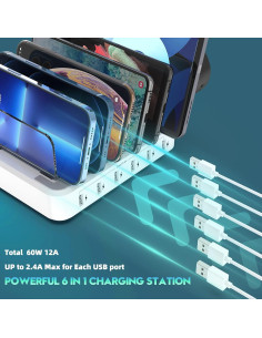 Estación de Carga 60W Catlyn con 6 Puertos y 7 Cables 2