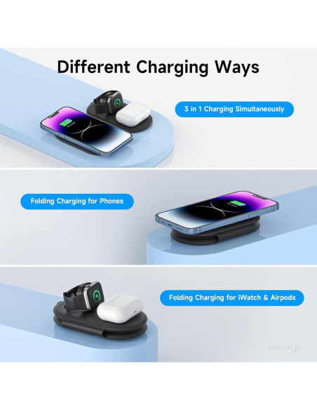 Cargador Inalámbrico 3 en 1 Relaxyo para iPhone y Apple Watch Cargador Inalámbrico 3 en 1 Relaxyo para iPhone y Apple Watch
