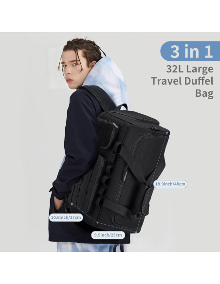 Bolsa de gimnasio COSCOOA 3 en 1 negra 32L con compartimentos Bolsa de gimnasio COSCOOA 3 en 1 negra 32L con compartimentos