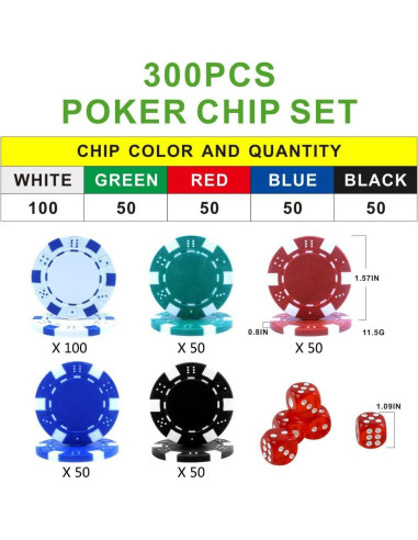 Juego de Fichas de Póker 300 PCS - 11.5g - Pureplay