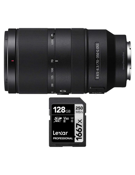 Lente Super-Telefoto Sony E 70-350mm F4.5-6.3 G OSS + Tarjeta 128GB Lente Super-Telefoto Sony E 70-350mm F4.5-6.3 G OSS + Tarjeta 128GB