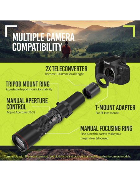 Teleobjetivo Manual 500mm f/8 para Cámaras Olympus DSLR Teleobjetivo Manual 500mm f/8 para Cámaras Olympus DSLR