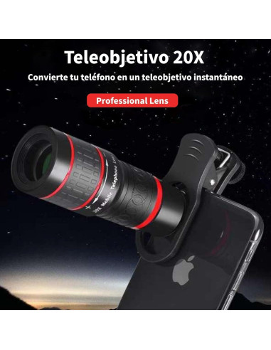 Lente Telefoto 20X PUSOKEI con Clip para Teléfono Móvil