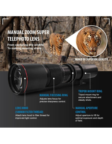 Lente Telefoto Manual 500-1000mm Commander para Fuji