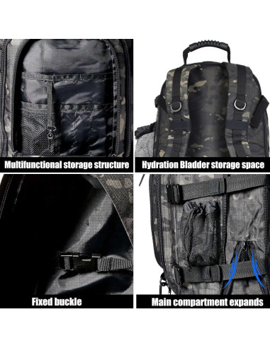 Mochila Táctica Militar Molle 39-64L Camo Negro