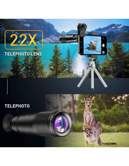 Kit de Lentes APEXEL 6 en 1 para Teléfono - Telefoto 22X Kit de Lentes APEXEL 6 en 1 para Teléfono - Telefoto 22X