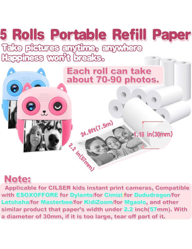 Papel Térmico CILSER para Cámara Infantil - 5 Rollos 57x25mm