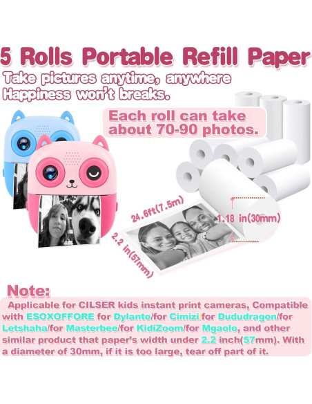 Papel Térmico CILSER para Cámara Infantil - 5 Rollos 57x25mm Papel Térmico CILSER para Cámara Infantil - 5 Rollos 57x25mm