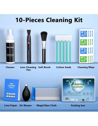 Kit de limpieza de lentes de cámara Aispour 10 en 1 - Accesorios