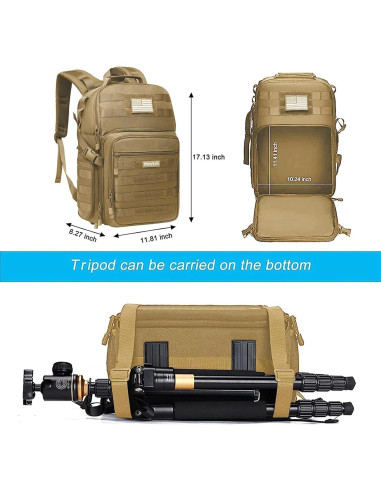 Mochila Táctica para Cámara MOSISO Caqui con Compartimento para Laptop