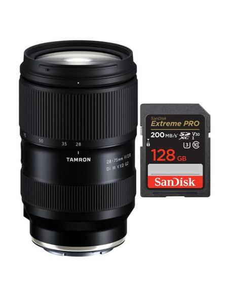 Lente Tamron 28-75mm F/2.8 Di III VXD G2 para Sony E + Tarjeta 128GB Lente Tamron 28-75mm F/2.8 Di III VXD G2 para Sony E + Tarjeta 128GB