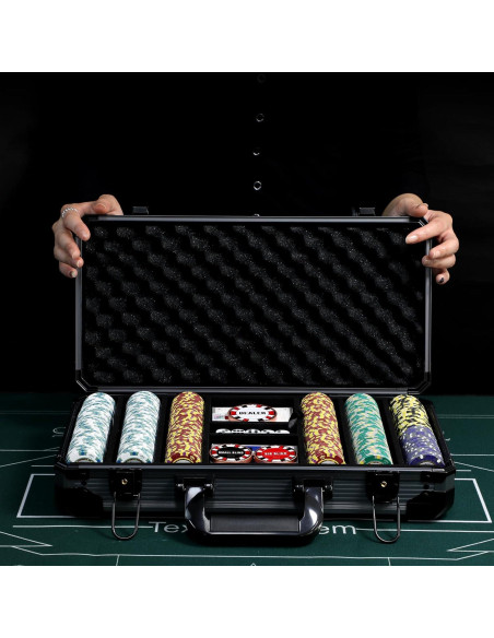 Juego de Fichas de Póker 300 Pcs JIESITE con Estuche de Aluminio Juego de Fichas de Póker 300 Pcs JIESITE con Estuche de Aluminio