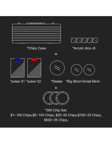 Juego de Fichas de Póker 300 Pcs JIESITE con Estuche de Aluminio