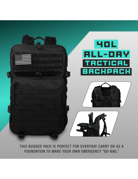 Mochila táctica 40L negra | 7 compartimentos | Nylon resistente Mochila táctica 40L negra | 7 compartimentos | Nylon resistente