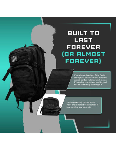 Mochila táctica 40L negra | 7 compartimentos | Nylon resistente