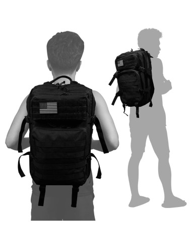 Mochila táctica 40L negra | 7 compartimentos | Nylon resistente